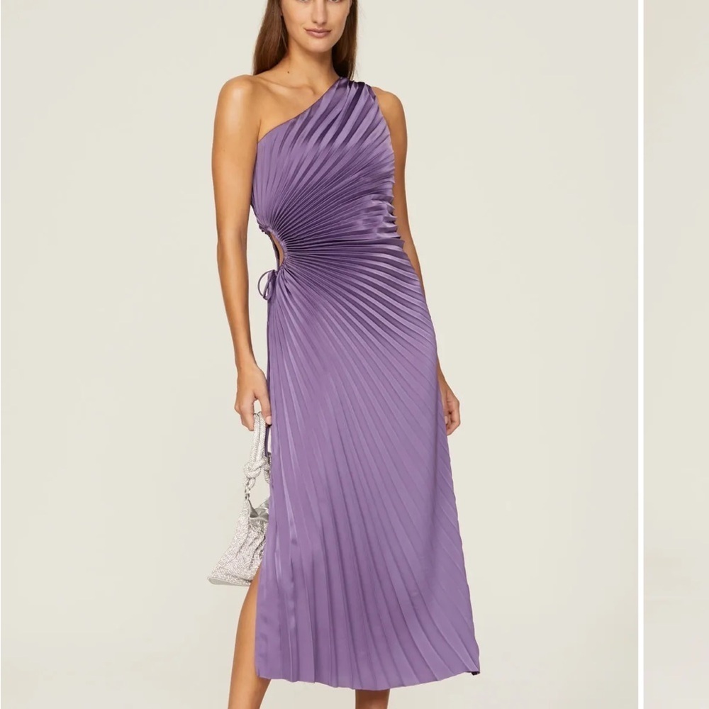 Delfi Collective Solie Purple Silk One Shoulder Open Side Midi Dress
